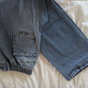 Women's Elastic Waist Blue Denim Wide Leg Jeans